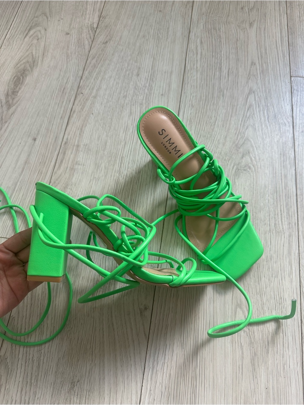 Neon Green Strappy Block Heel Sandals